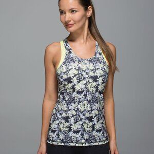 Lululemon Inspiration Tank Top Size 6 Built in Bra Blue Floral Lime Green